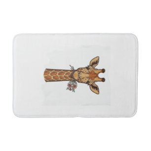 T-shirt met gegraveerde giraffe met bloemen_1 badmat