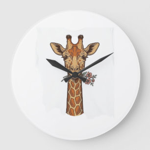 T-shirt met gegraveerde giraffe met bloemen_1 grote klok