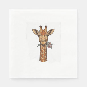 T-shirt met gegraveerde giraffe met bloemen_1 servet