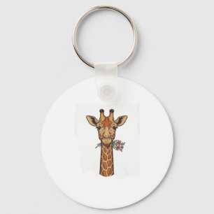 T-shirt met gegraveerde giraffe met bloemen_1 sleutelhanger