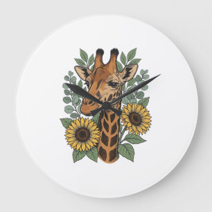 T-shirt met gegraveerde giraffe zonnebloem bloemen grote klok
