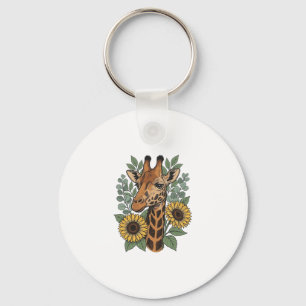T-shirt met gegraveerde giraffe zonnebloem bloemen sleutelhanger