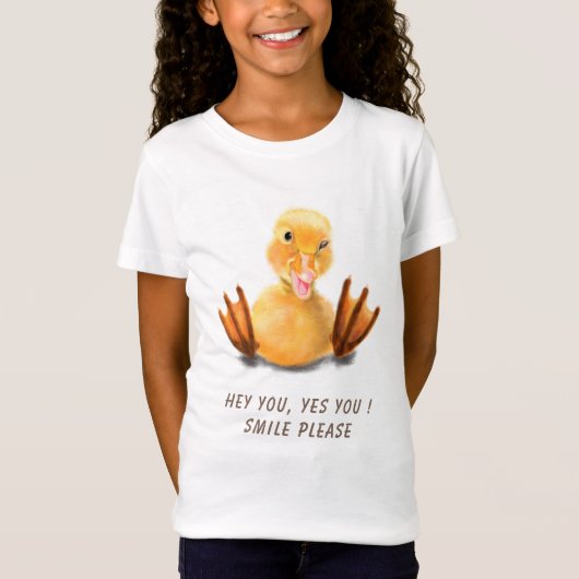 T-shirt met gele eend en opvallende tekst (Voorkant)