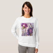 T-shirt met geschilderde paarse rozen (Voorkant volledig)