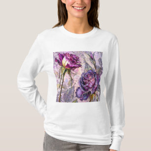 T-shirt met geschilderde paarse rozen