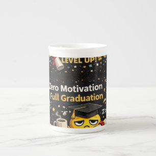 T-shirt met grappige tekst over nul motivatie bij porselein kop