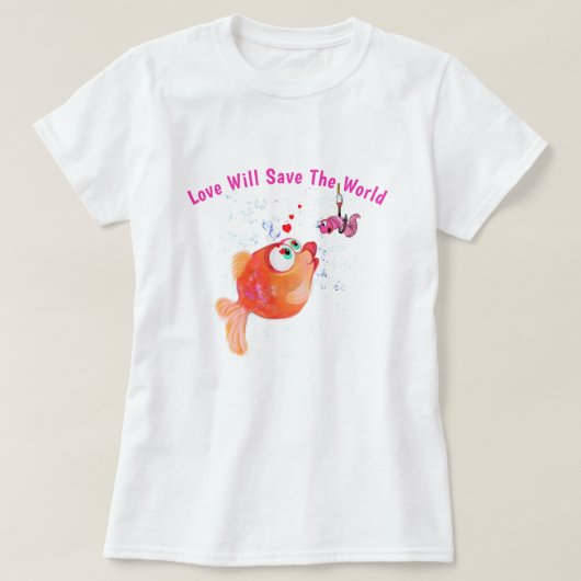T-shirt met grappige vis en worm - uw tekst (Design voorkant)