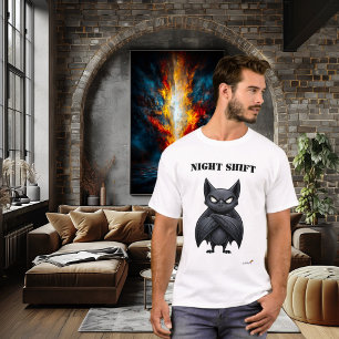 T-shirt met grappige vleermuis voor nachtdienst