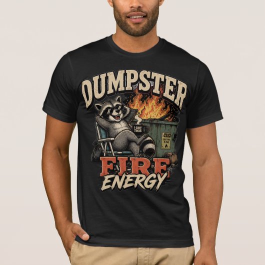 T-Shirt met grappige wasbeer en Dumpster Fire Ener (Voorkant)