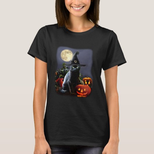 T-shirt met Halloween Cat en Pumpkins (Voorkant)