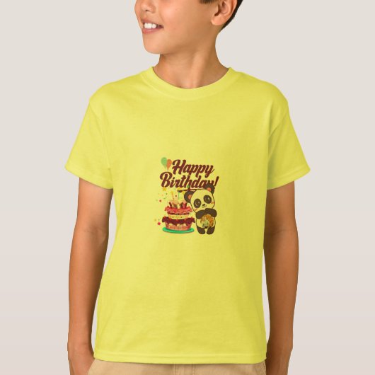 T-shirt met Happy Birthday en taart (Voorkant)
