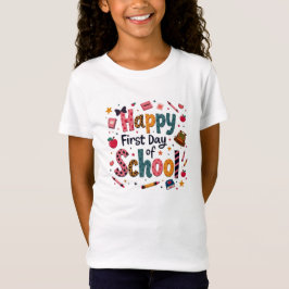 T-shirt met 'Happy First Day of School' voor meisj
