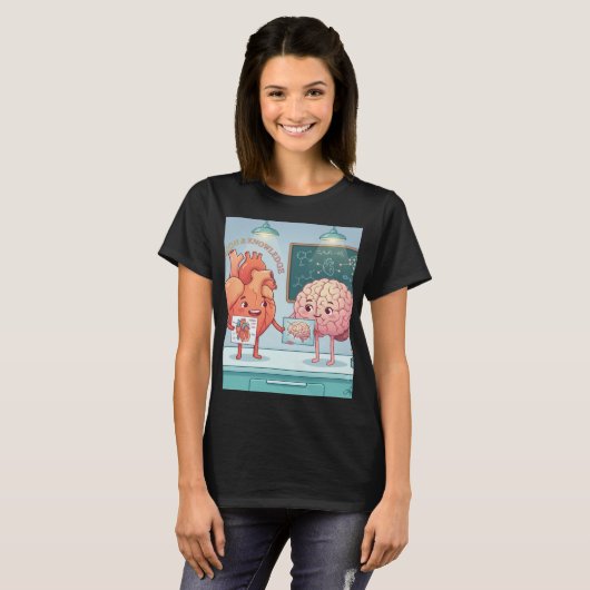 T-shirt met hart- en hersenwetenschap (Voorkant volledig)