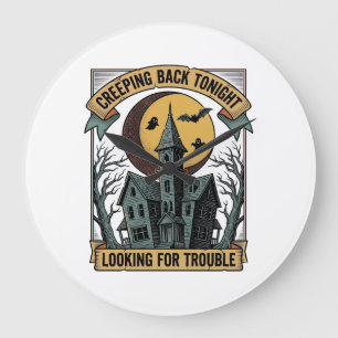 T-shirt met heksenhuis met gegraveerde spookachtig grote klok
