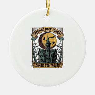 T-shirt met heksenhuis met gegraveerde spookachtig keramisch ornament