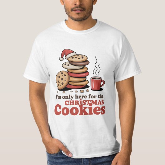 T-shirt met 'Hier voor de kerstkoekjes' tekst (Voorkant)