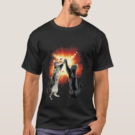 T-Shirt met High-Five Cats Explosie Meme Grafische (Voorkant)
