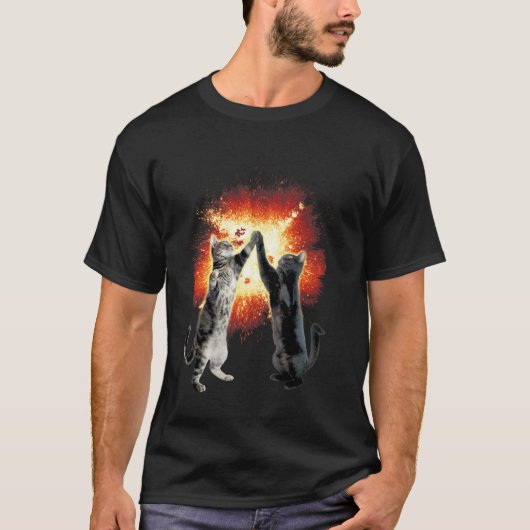 T-shirt met high-five katten explosie meme grafisc (Voorkant)