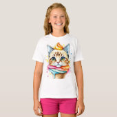 T-shirt met ijsje en kat (Voorkant volledig)