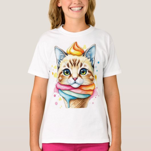 T-shirt met ijsje en kat (Voorkant)