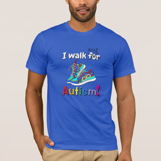 T-shirt met 'Ik loop met autisme' gekleurde wandel (Voorkant)