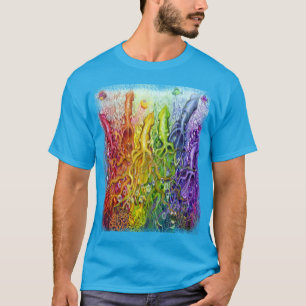 T-shirt met in elkaar verweven regenbooginktvis