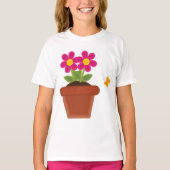 T-shirt met ingepote bloem en vlinder (Voorkant)
