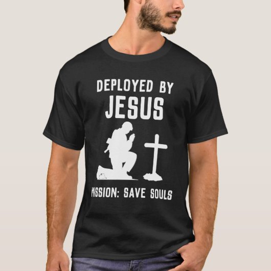 T-shirt met 'Ingezet door Jezus' (Voorkant)