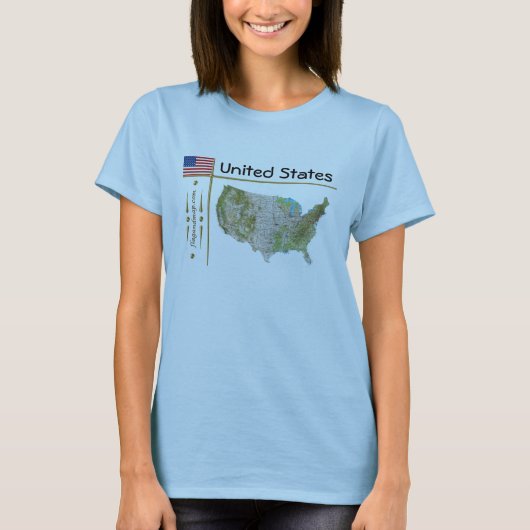 T-shirt met kaart van de VS + vlag + titel (Voorkant)