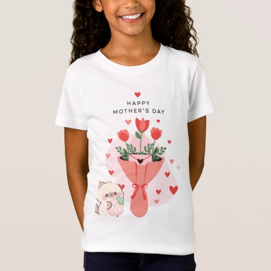 T-shirt met kat en bloemen ontwerp (Voorkant)