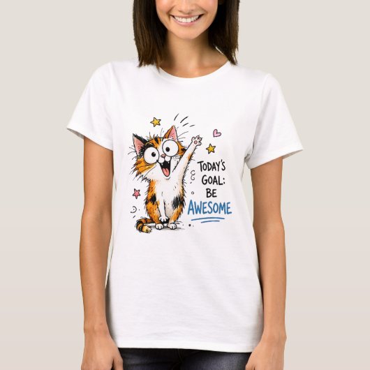 T-shirt met kat en het doel om vandaag geweldig te (Voorkant)