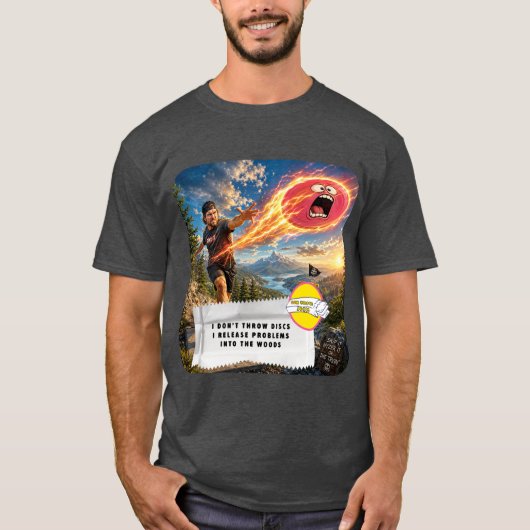 T-shirt met kauwgomwikkelgrappen voor discgolf (Voorkant)