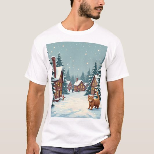 T-shirt met kerst en katten (Voorkant)