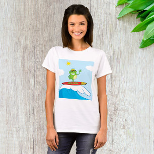 T-shirt met kikker die op een golf surft