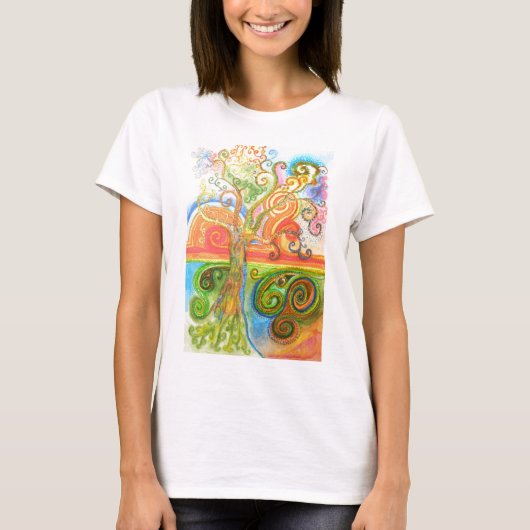 T-shirt met kleurrijke Psychedelic Swirly Tree (Voorkant)