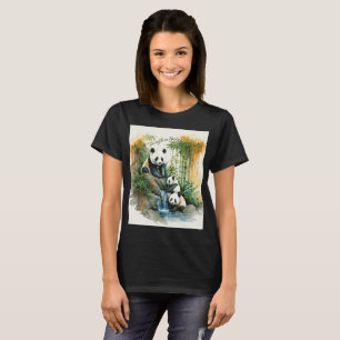 T-shirt met knuffel panda-familie in bamboebos