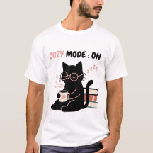 T-Shirt met knusse modus aan, cute zwarte kat, kof