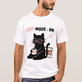 T-Shirt met knusse modus aan, cute zwarte kat, kof