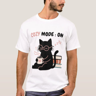 T-Shirt met knusse modus aan, cute zwarte kat, kof