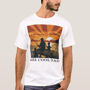T-Shirt met koele vader die vist met zoon bij zons