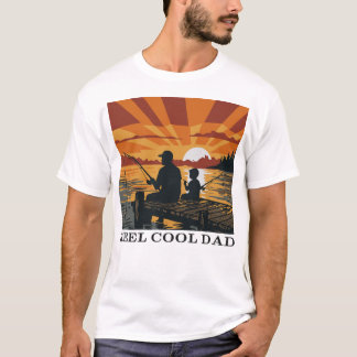 T-Shirt met koele vader die vist met zoon bij zons