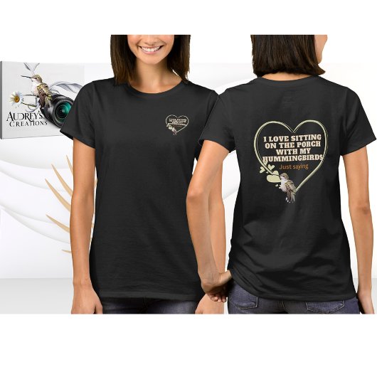 T-shirt met kolibrie zwart