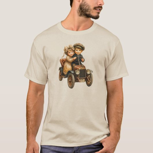 T-shirt met lachende kinderen in de retro (Voorkant)