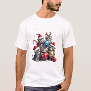 T-shirt met leuke kerstkatten in ruimteornamenten