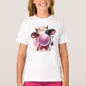T-shirt met leuke koe blaasbubbel kauwgom (Voorkant)