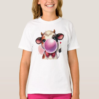 T-shirt met leuke koe blaasbubbel kauwgom