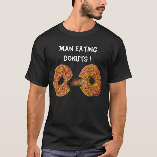 T-shirt met man die donuts eet (Voorkant)