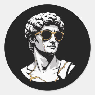 T-shirt met moderne Griekse standbeeld zonnebril e Ronde Sticker