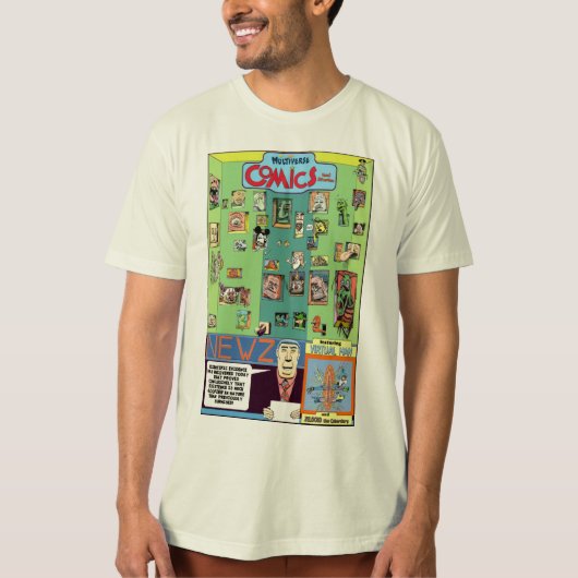 T-shirt met "Multiverse strips en artikelen" (Voorkant)