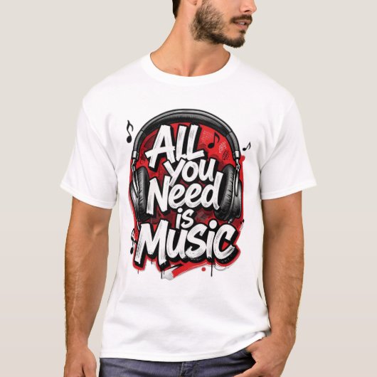 T-Shirt met muziek typografie (Voorkant)